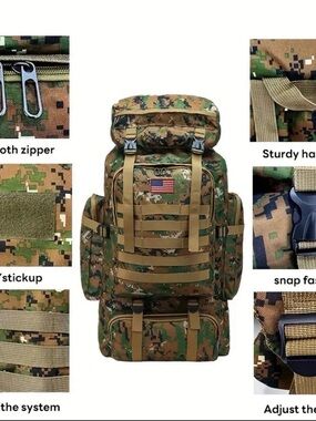 70L Tactical Survival Molle Rucksack Outdoor Bag NEW Jungle Camo Hiking Camping